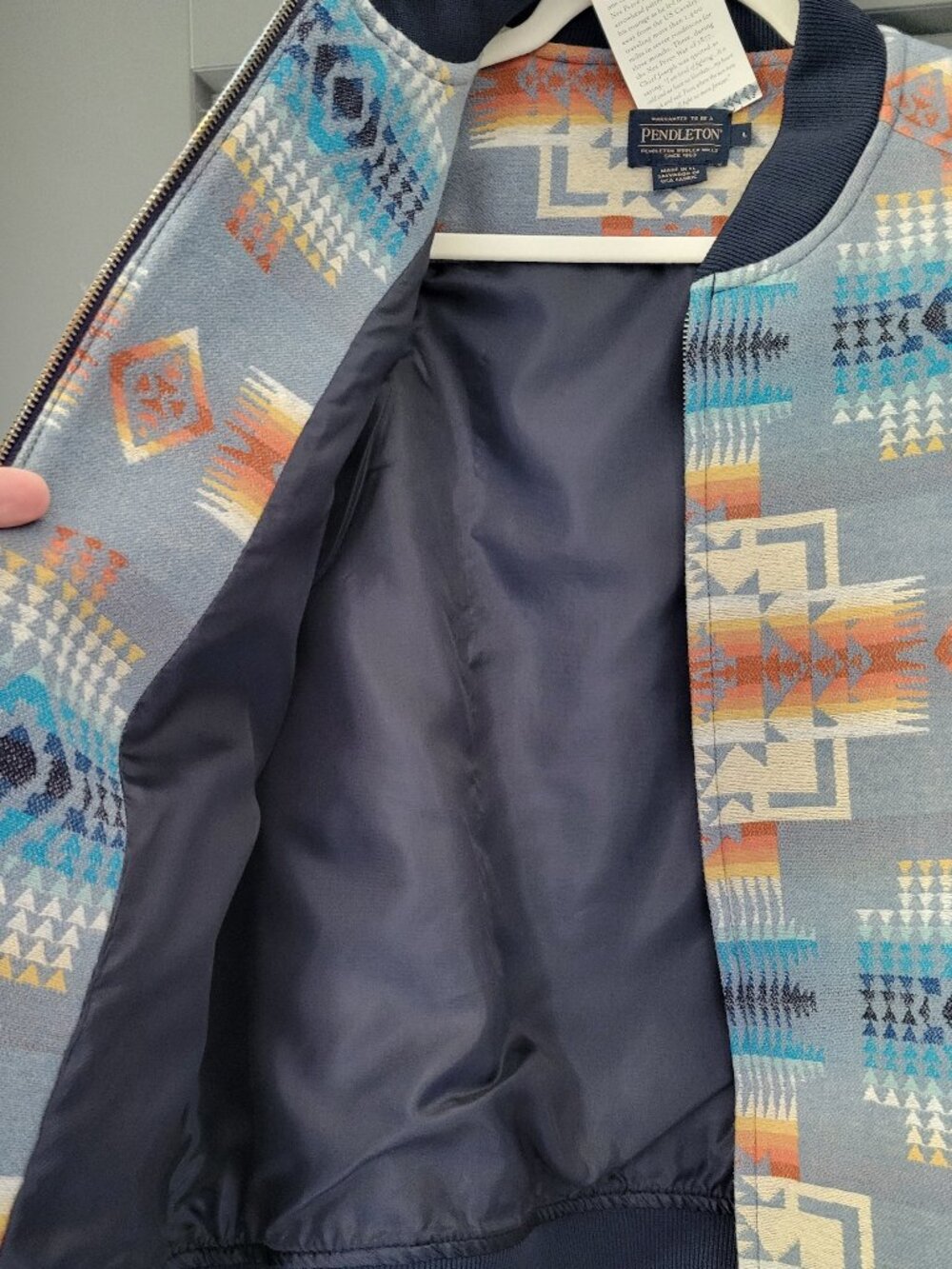PENDLETON WOMEN'S WOOL BOMBER JACKET NWT L CHIEF JOSEPH PATTERN BLUE MULTI - Picture 5 of 13